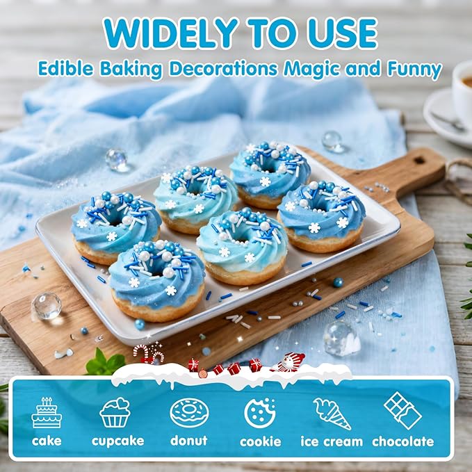 Christmas Edible White Snowflake Sprinkles,Blue White Nonpareils Pearls Jimmies Mix Sugar Sprinkle,100g,Snow Block Candy for Cake Decorating,Holiday Cake Decorations,Dessert,Cookies,Christmas Winter Baking Decorating