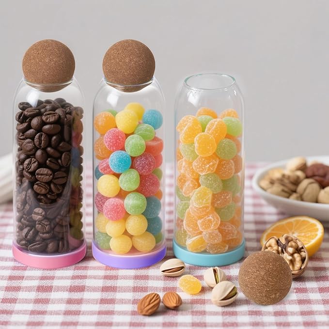 4 pcs 34oz/1000ML Glass Storage Container with Ball Cork Glass Jars with Cork Lids Glass Food Storage Containers with Ball Stopper Coffee Canister for Beans,Nuts,Oats,Spices,Candies,Biscuits