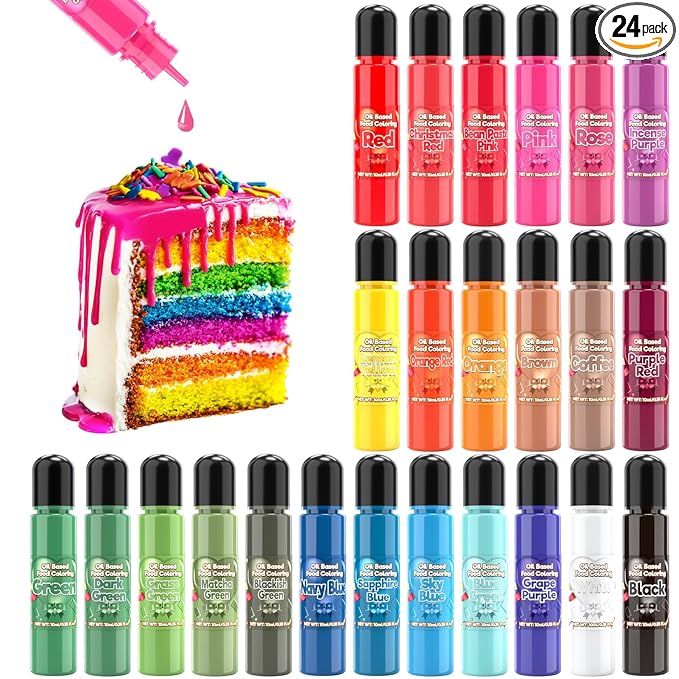 24 Color Oil Based Food Coloring Set, 8.4 Fl. Oz, Concentrated Oil Based Food Coloring for Chocolate Melts Candy Cake - 0.35 Fl. Oz (10ml)/Bottles