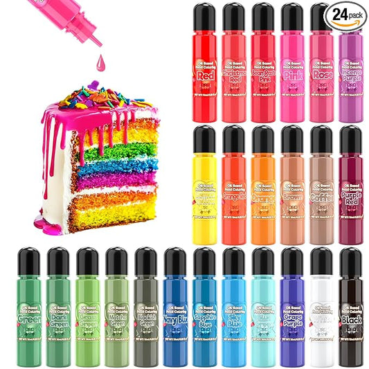 24 Color Oil Based Food Coloring Set, 8.4 Fl. Oz, Concentrated Oil Based Food Coloring for Chocolate Melts Candy Cake - 0.35 Fl. Oz (10ml)/Bottles