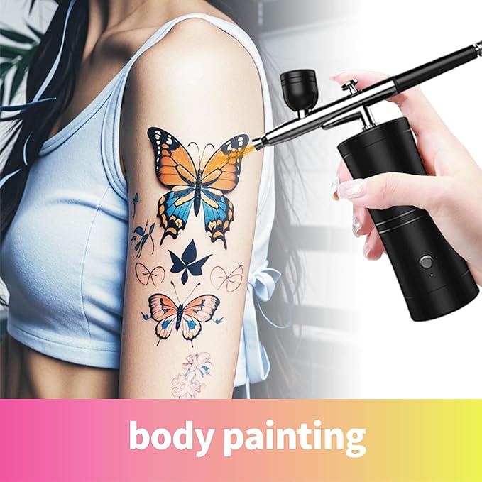 Cordless Rechargeable Airbrush Kit with Compressor - Adjustable High-Pressure Non-Clogging 0.3mm Nozzle Complete Set for Nail Art, Cake Decor, Barber, Model Painting & Makeup (Black)