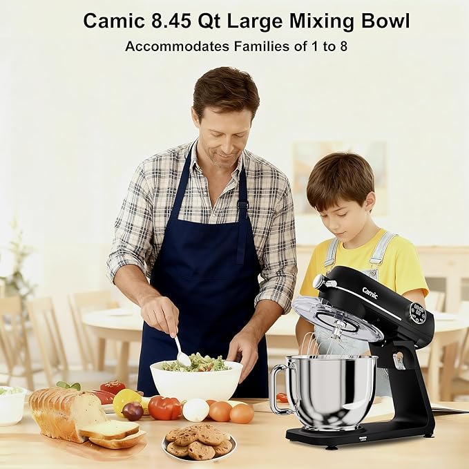 8.45 QT All Metal Dough Mixer,10 Speed Large Capacity Kitchen Stand Mixer with Digital Timer & Tilt-Head, Electric Mixer with Whisk Dough Hook Mixing Beater for Baking,Cakes,Cookie,Bread,Salad(Black)