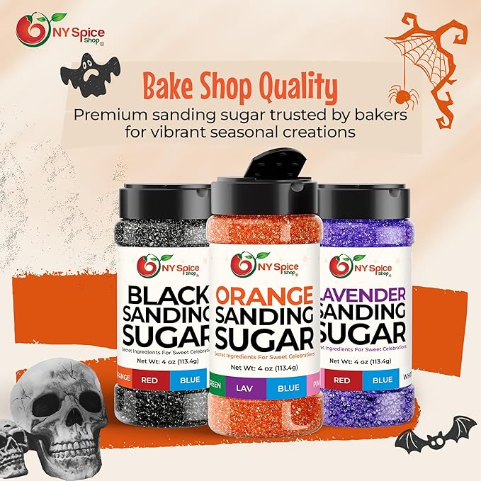 NY Spice Shop Celebration Sanding Sugar - 12 Ounce Colorful Orange, Black & Lavender Sanding Sugar Sprinkles for Birthday, Party & Festive Decorations - Perfect for Cake Decorating, Cupcakes & Dessert