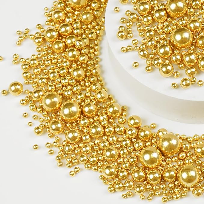 Gold Pearl Sprinkles for Cake Decorating, 150g/5.29oz, Mix Size, Edible Sugar Candy Pearls, Cake Decorations, Cupcake, Cookies, Foodgrade Topper, Holiday, Wedding Party, Easter, Christmas Supplies