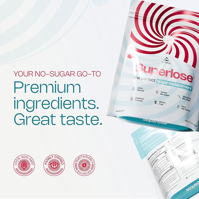 Superlose | The Superior Allulose | Keto Sugar Alternative | 100% Natural No Bitter Aftertaste | Zero Net Carb Sweetener | Ketogenic and Diabetic Approved Sugar Replacement (12oz, 3 Pack)