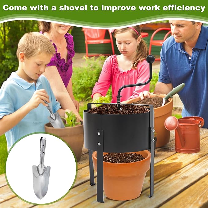 Rotary Soil Sifter Compost Sieve with Gloves and Shovel, Steel Garden Potting Sifting Mesh Rock Sand Dirt Sieve, 13" Sifting Filter with 1/5 Inch Mesh Sifting