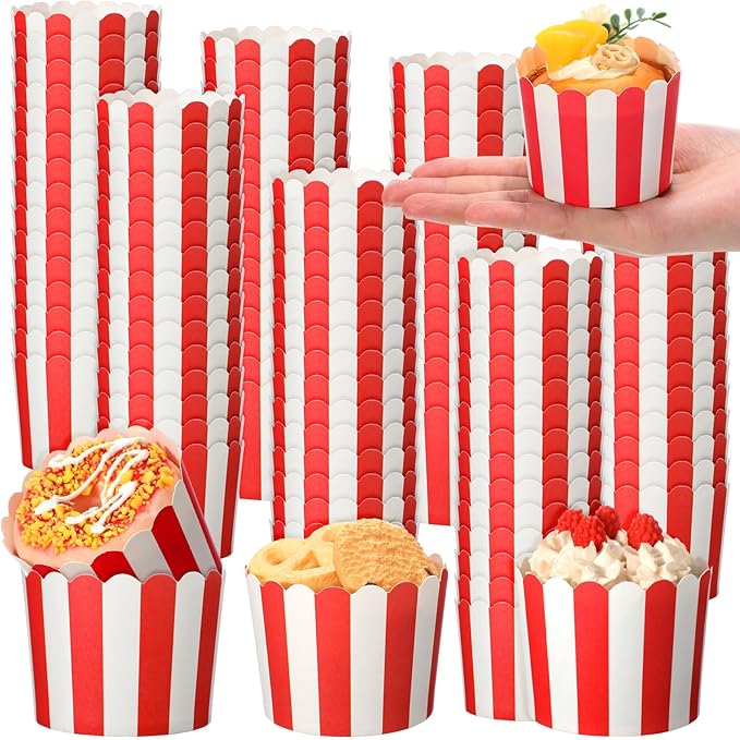 300 Pcs Cupcake Liners Baking Paper Cup Muffin Liners Stripes Cupcake Wrappers 2.3 Inch Muffin Baking Cups for Carnival Halloween Birthday Party Supplies(Red and White)