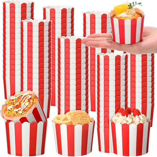 300 Pcs Cupcake Liners Baking Paper Cup Muffin Liners Stripes Cupcake Wrappers 2.3 Inch Muffin Baking Cups for Carnival Halloween Birthday Party Supplies(Red and White)