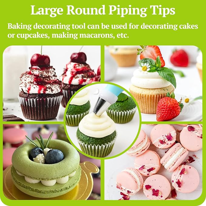 Suuker 5 Pieces Round Piping Tips, Cake Decorating Tips, Frosting Icing Tips for Cupcakes, Cake, Cookie and Decorating（1A 2A 803 R16L R18L）