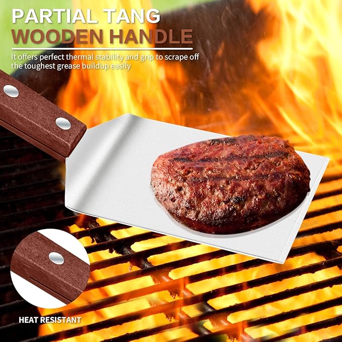 2 Pieces Small Brownie Cookie Spatula for Baking Set - Small Spatula Stainless Steel with Wooden Handle, Heavy Duty Kitchen Baking Scraper ScraperTurner for Chef Cooking (2.5x8.2)