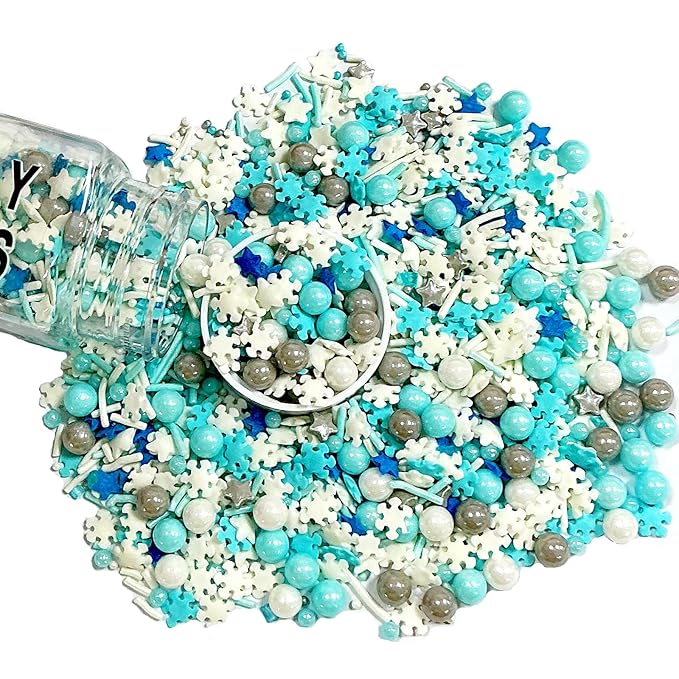 Homipooty Snowflake Sprinkles for Cake Decorating 85g/2.99oz Edible Snowflake Pearl Sugar Sprinkle for Baking, Cookies, Ice Cream, Cupcake Toppers, Halloween Christmas Supplies