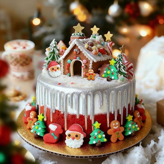 Christmas Sprinkles for Baking 16Pcs - 4 Designs Santa, Gingerbread Man, Holiday Stocking, Christmas Tree - Edible Decorations for Cookies, Cakes, Cupcakes, Holiday Desserts
