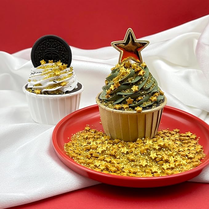 Gold Sprinkles for Cake Decorating, Star Sanding Sprinkles Mix for Cookie Baking Ice Cream Brownie Cupcake Toppings