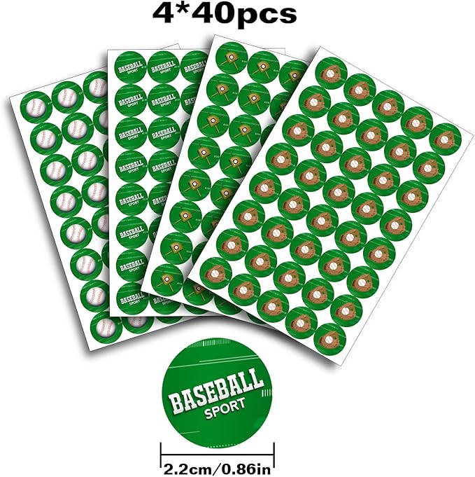 Baseball Round Candy Stickers - Batter Up - Sports Theme Baby Shower or Birthday Party Round Labels Fit Chocolate Candy (160 Pieces