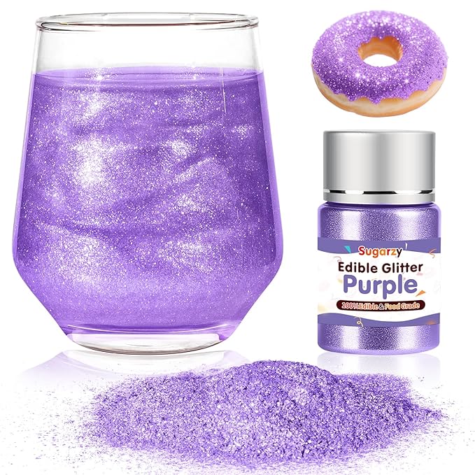 Christmas Edible Purple Glitter for Drinks, Food Grade 10g Purple Sprinkles Christmas Cake Decorating Supplies, Edible Luster Dust for Cocktail Beverages, Food Coloring Shimmer Powder for Baking,Cake Cupcakes Cookies Drinks Candy Strawberries Decorations
