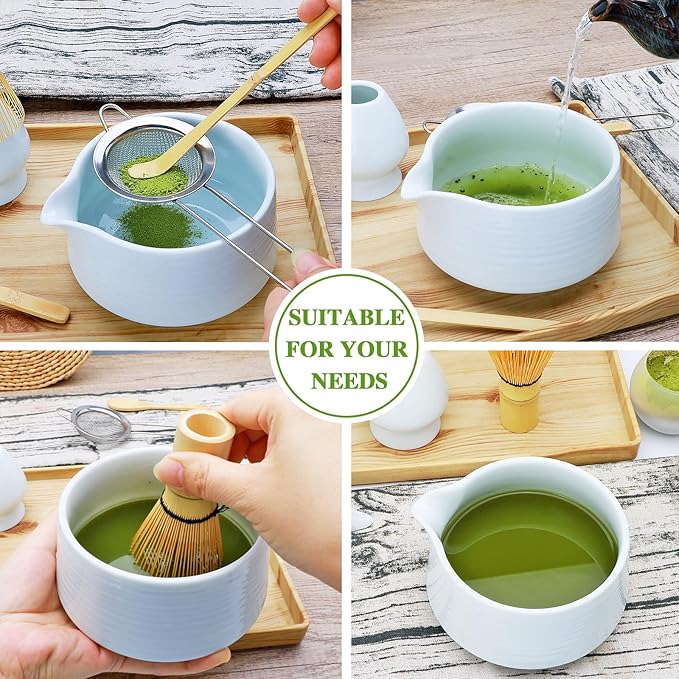 Matcha Whisk Set,7pcs Matcha Set includes Matcha Bowl (19 oz), Bamboo Matcha Whisk and Matcha Scoop, Matcha Whisk Holder, Stainless Steel Sifter, Tea Making Tools, Matcha Kit Gift for Matcha Lovers