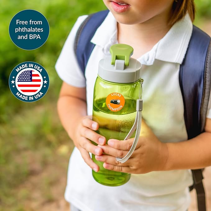 Personalized Waterproof Name Labels for Kids | Optional Packs 50, 150, 230 Labels | Custom Name Stickers for Kids' Clothing Tag, Water Bottle, Lunch Box, Customize Kid Name Label for Daycare Trains