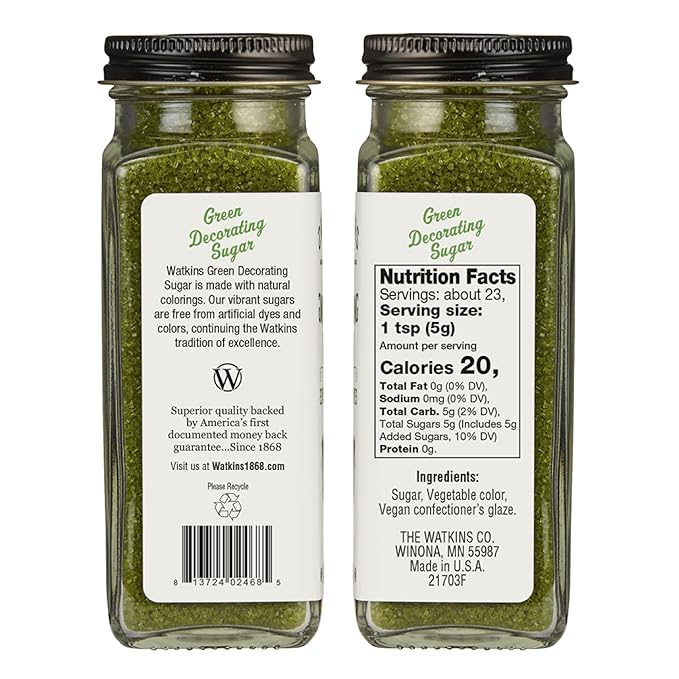 Watkins Green Decorating Sugar (No Artificial Dyes), Non-GMO, 4.2 Ounce, 3-Pack