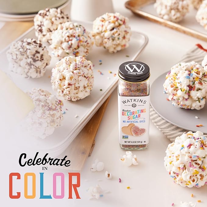 Watkins Rainbow Decorating Sugar (No Artificial Dyes), Non-GMO, Kosher, 4.6 Ounce, 1-Pack