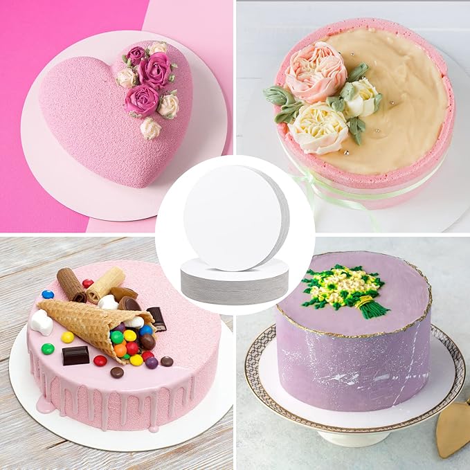 36-Packs Cake Boards 8 inch round, Cake Boards White Cake Board Rounds, White Cake Circles Rounds Base Food-Grade Cardboard Cake Plate for displaying cakes, bread, desserts（Thin and strong）
