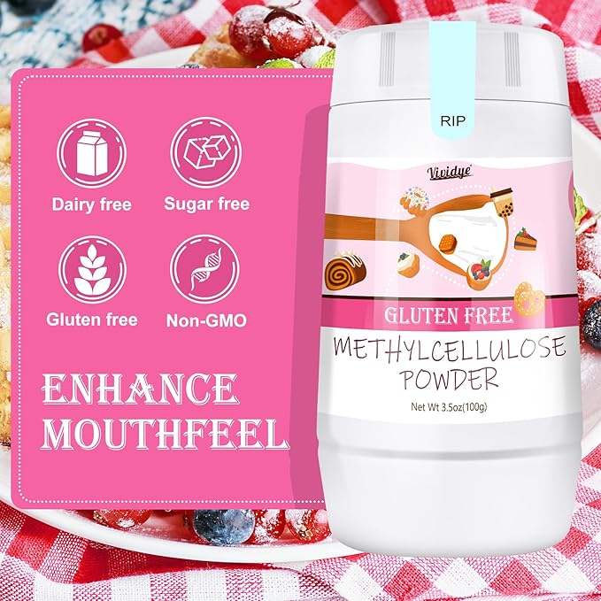 3.5oz Methylcellulose Powder, Pure & Premium Methylcellulose Powder Food Grade, Suitable for Ice Cream Making, Veggie Burger, Cake, Yogurt, Candy, Gum, Baking and More