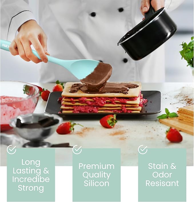 NEXTOP Silicone Spatula Set of 4 - Multipurpose Seamless Silicone Spoon Spatula for Mixing and Cooking - Heat Resistant Flexible Kitchen Utensils for Blending, Stirring, and Baking - Green