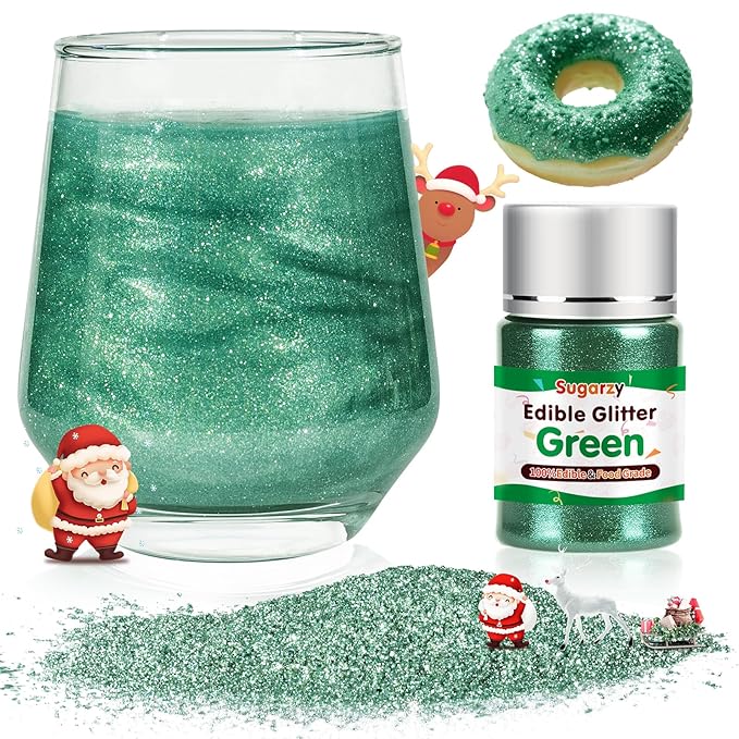 Christmas Edible Green Glitter for Drinks, Food Grade 10g Christmas Green Sprinkles Cake Decorating Supplies, Edible Luster Dust for Cocktail Beverages, Food Coloring Shimmer Powder for Baking,Cake Cupcakes Cookies Drinks Candy Decorations