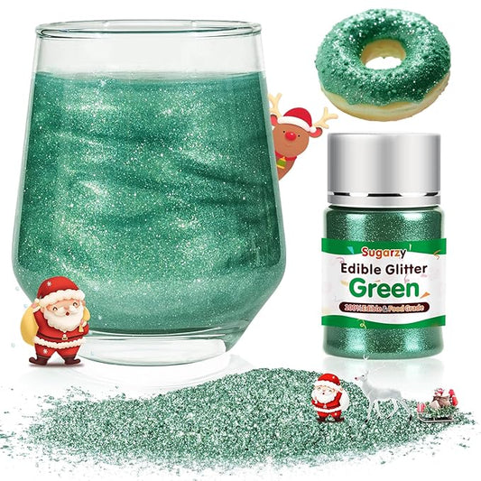 Christmas Edible Green Glitter for Drinks, Food Grade 10g Christmas Green Sprinkles Cake Decorating Supplies, Edible Luster Dust for Cocktail Beverages, Food Coloring Shimmer Powder for Baking,Cake Cupcakes Cookies Drinks Candy Decorations