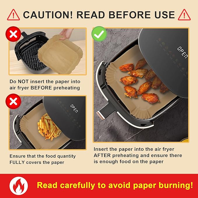 9 Inch Large Air Fryer Paper Liners, 360 PCS Square Heavy Duty Air Fryer Liners Disposable for 6-10QT Air fryer, Non-stick Parchment Baking Paper for Airfryer Basket, Roasting and Microwave