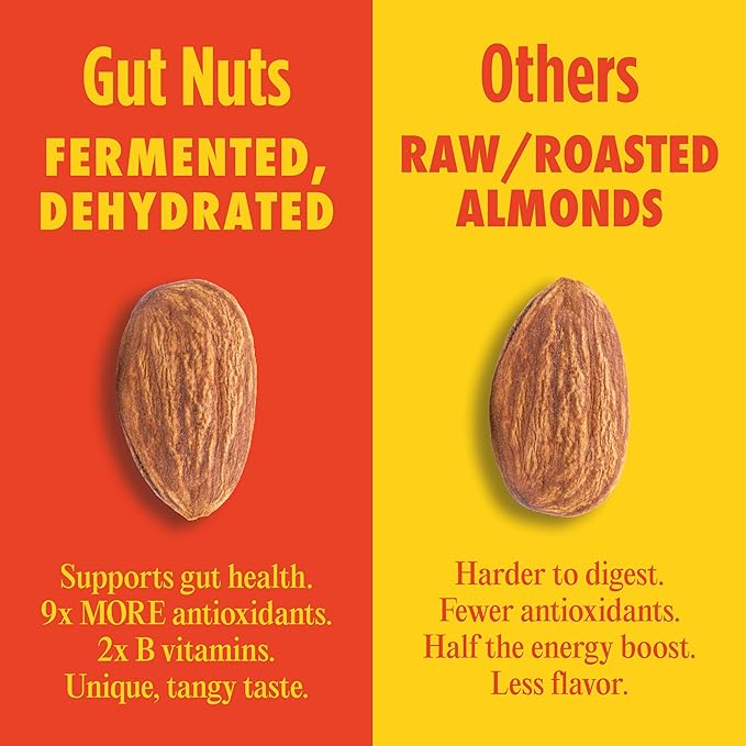 Gut Nuts - Fermented and Sprouted "Sourdough" Almonds for Gut Health - Tangy, Umami, & Salty Flavors - Super Crunchy Low Carb Keto Snacks - Low Sugar Prebiotic & Postbiotic Almond Snacks - 3oz Pouch (3 Pack) - by Philosopher Foods