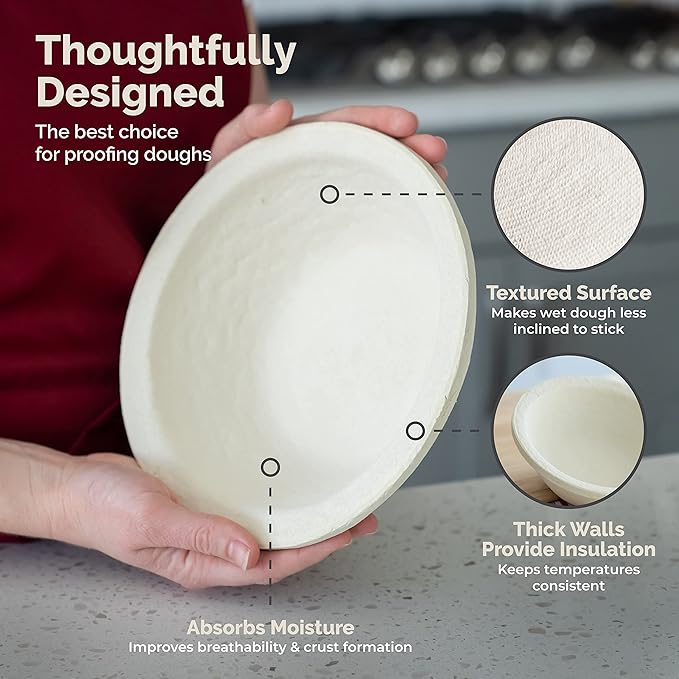 Bulka Small Round 8" 500g Plane Banneton Bread Proofing Basket Pressed Wood Pulp, Sourdough Proofing Basket - Non-Stick Brotform Sourdough Bread Baking Supplies, Made in Germany.