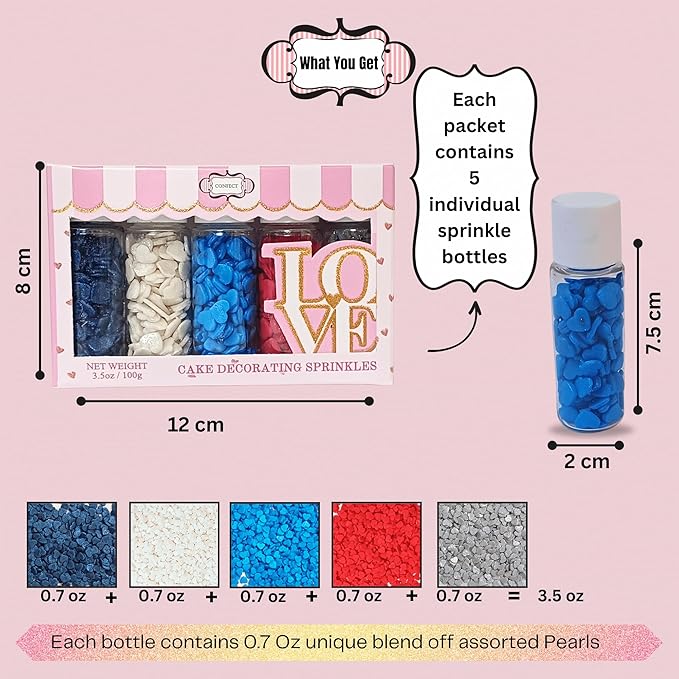 Confect Edible Sprinkles | Patriotic Mix Red, White, Blue & Silver Sprinkles For Cake & Cupcake Decorations | Vegan, Gluten-Free, Soy-Free, Dairy-Free, Palm Oil-Free- 5 Oz