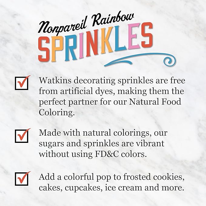Watkins Gourmet Decorating Sprinkles, Rainbow Nonpareils, 4.2 Oz. Jar, 1 Count