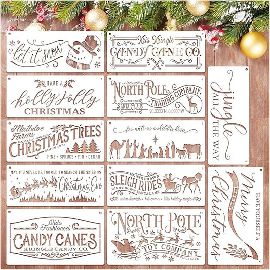 Christmas Stencils for Door Mats, Large Reusable Nativity Christmas Stencils for Painting on Wood Crafts Doormat Door Hanger Signs Holiday (long12)