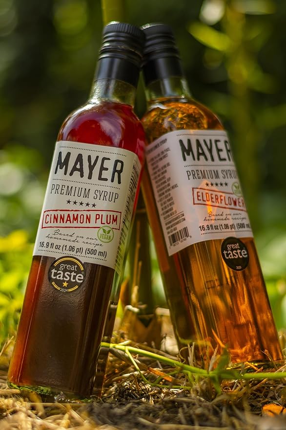 Mayer Premium Hungarian Handcrafted Syrup Variety Pack – Award-Winning Natural Fruit Syrups (Raspberry, Mango, Elderflower, Sour Cherry, Strawberry), No Artificial Additives, 5 × 16.9oz Bottles