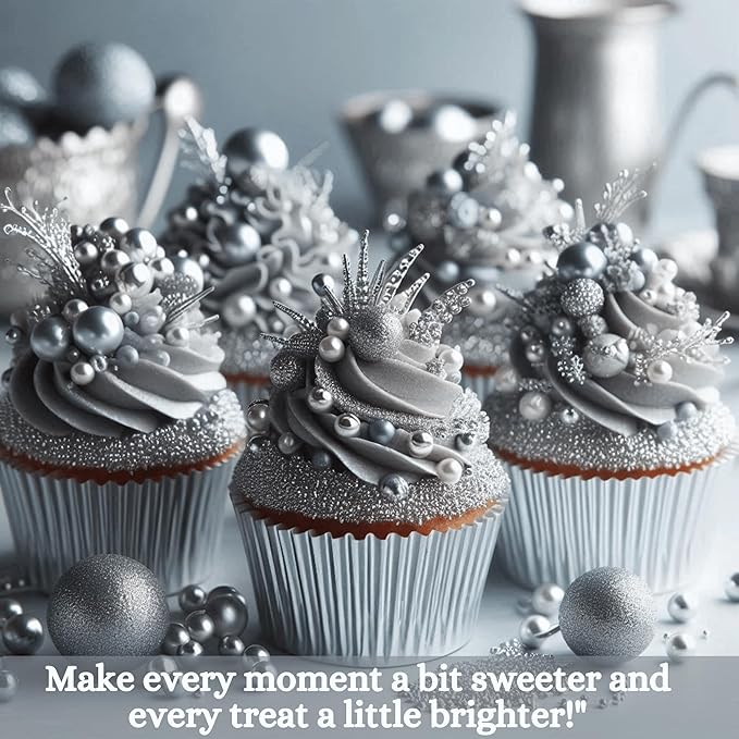Confect Mix Shimmering Silver Pearls & Jimmies Christmas Sprinkles | Birthday, Metallic Sprinkle | Edible Sprinkles for Cakes & Cupcakes Decoration | Vegan, Gluten-Free, Soy-Free, Dairy-Free, Palm Oil-Free- 4.2 Oz