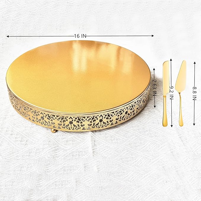 MTJYQTF Gold Cake Stand Set - 16 IN Metal Round Cupcake Dessert Stand with Cake Cutting & Cake Spatula for Party, Candy Table Display for Wedding Birthday Baby Shower Housewarming Party CS003-16panR