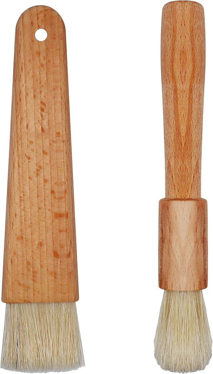 EIKS 2 Sets Natural Bristles with Wooden Handle Pastry Brushes for Basting Spreading Butter Oil Barbecue Baking Kitchen Cooking
