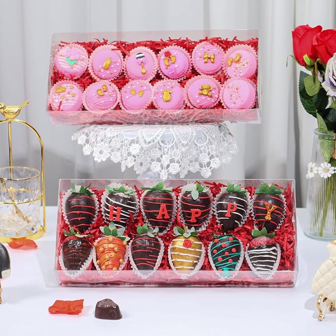 RomanticBaking 40Pcs 12x5x2Inches Clear Easter Cookies Boxes Bakery Box Chocolate Covered Strawberries Boxes Chocoalte Truffle Boxe Macaron Cakesickle Gift Packaging for Christmas Valentine's