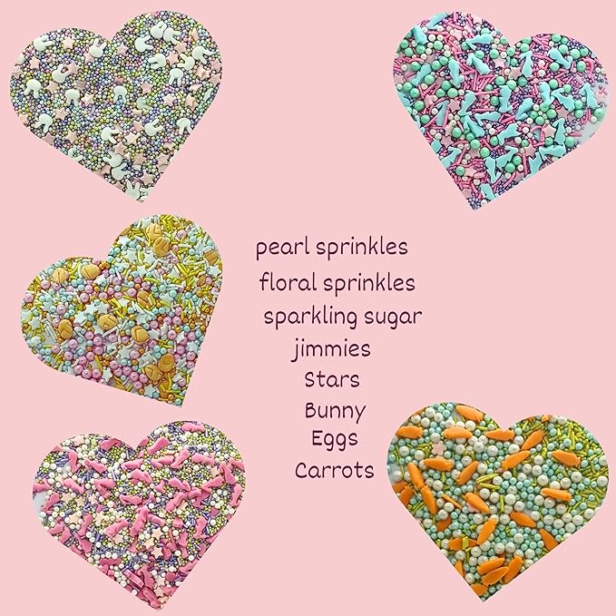 Confect Spring Sprinkle Mix – 5-Pack Bunny-Themed Edible Sprinkles | Pink, White & Blue with Stars, Pearls & Vermicelli | Perfect for Cakes, Cupcakes, Cookies & Baking | Vegan, Gluten-Free, Nut-Free, Soy-Free, Dairy-Free, Palm Oil-Free- 5 Oz