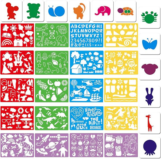 Stencils for Kids, 32 pcs Plastic Drawing Stencils Kits Animals Shape Stencils for Kids Boys Grils Crafts School Art Projects