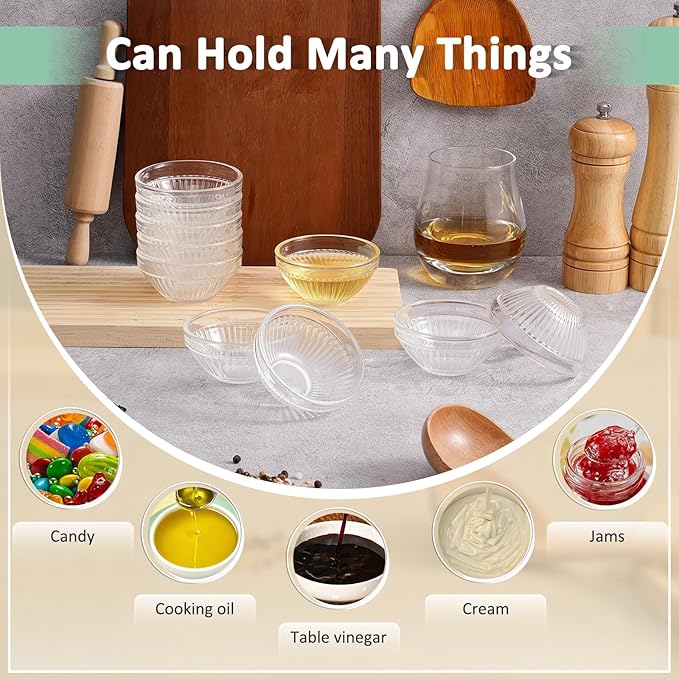 20 Pack 2.8 In Small Glass Bowls Clear, 2.5 Oz Stackable Mini Prep Bowls, Tiny Pinch Sauce Dish for Dipping Ingredient Condiment Spices Food Dessert Soy Kitchen (Clear)