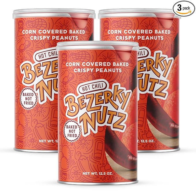 Bezerky Coated Spicy Peanuts | Baked not Fried | Hot Chili Nuts | Spicy Peanut Balls | Ready to Go Snack | 7 oz (Pack of 3)