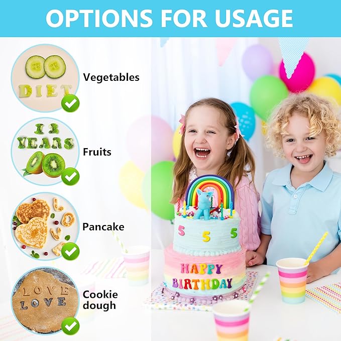 Crea Cake® 36 pcs Fondant Alphabet Letter Cutters, BPA Free Letter Plunger for Cake Letters Edible, Alphabet Cookie Cutters, Number & Letter Cutters for Cake Decorating, Stamps in Storagebox and Brush
