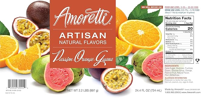 Amoretti - Natural Passion-Orange-Guava Artisan Flavor Paste, 8 oz, Perfect For Ice Cream, Beverages, Cakes, and more, Preservative Free, Vegan, Gluten Free, No Artificial Sweeteners, Concentrated