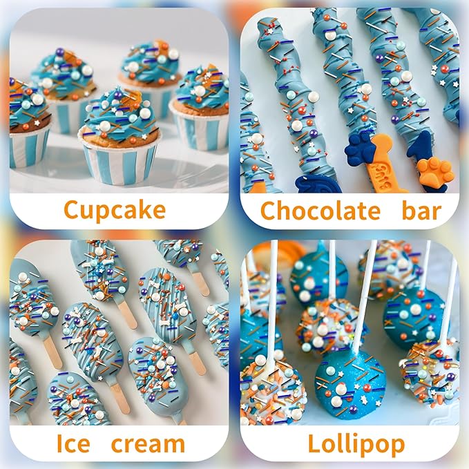 Blue Orange Sprinkles Edible Blue Sprinkle White Star Sprinkles Sugar Pearls for Cake Decorating Navy Orange White Candy Pearls Jimmies Mix Sprinkle for Baking Ice Cream Toppings 100g / 3.5 Oz