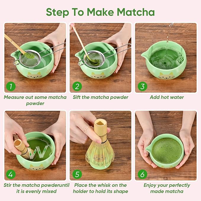 Matcha Whisk Set, 5Pcs Ceramic Matcha Set Includes Matcha Bowl, Matcha Whisk and Holder, Bamboo Scoop and Sifter, Ideal Matcha Bowl Set for Authentic Matcha Tea Experience