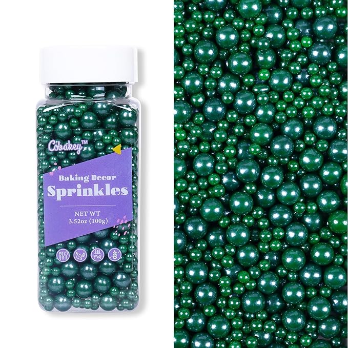 Christmas Green Sprinkles for Cake Decorations 3.52 ounce Edible Pearl Sugar Sprinkles for Cupcake Toppers Wedding Party Valentines Halloween Christmas Supplies