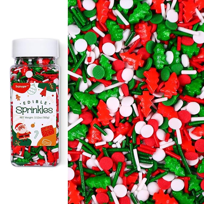 Christmas Sprinkles for Cake Decorating, 3.52oz Edible Red Green Sprinkles for Cupcake Toppers Baking Cookie Ice Cream Dount Chocolate Christmas Party