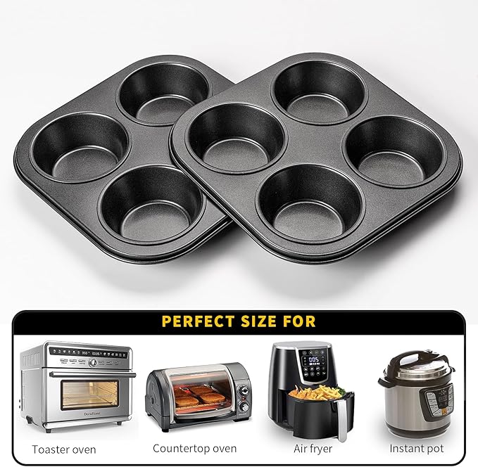 Air Fryer Muffin Pan, 2 Pack Cupcake Molds for Air Fryer Toaster Oven, Nonstick Cupcake Baking Pan for Counter Top Oven Small Oven